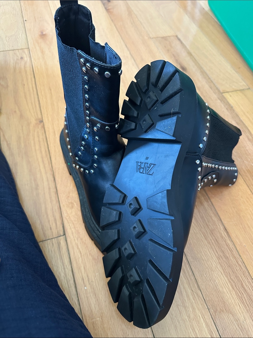 Zara Black Studded Chelsea Lug Boots